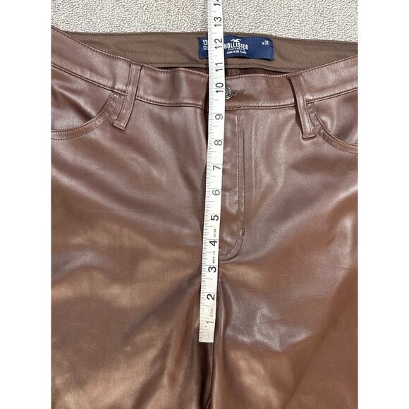 Hollister Faux Leather Flare Pants High Waisted Brown Size 13R Waist 31 - Picture 8 of 12